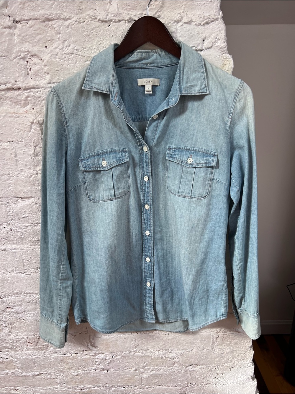 J. Crew Chambray Long Sleeve Button Down Top. Size 0